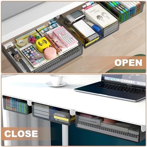 Under Desk Table Drawer Storage Organizer,3 Pack Large & Medium & Small Slide Out Desk Drawers - Hidden Desktop Organizer,Attachable Pencil Storage Tray Under Table(SML) - Image 6