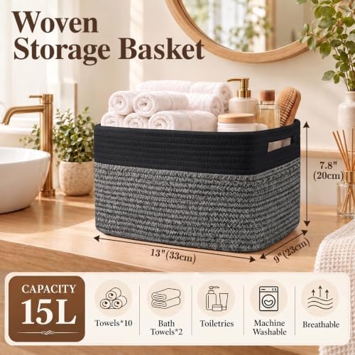 4 Pack Storage Baskets for Organizing, Woven Baskets for Shelves - Perfect for Toys, Books, Towels, and Clothes, Durable Gift Basket Bins Toy Storage, 13''Lx9''Wx7.8''H, Dark Grey and Black - Image 2