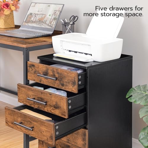 HOOBRO 5-Drawer File Cabinet, Office Filing Cabinet with Drawers, Wooden Mobile Storage Cabinet with Wheels, for Makeup, Home Office, Easy Assembly, Rustic Brown BF05WJ01G1 - Image 4