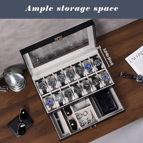 ProCase Watch Box, 14 Slot Watch Case for Men with Drawer, Black - Image 2