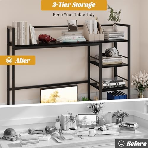 Desk Shelf, 38.6 Inch Wood Desk Organizer Shelf for Computer Monitor, Desk Hutch Storage, Desktop Shelf for Top of Desk, 3 Tier Desktop Bookshelf for Home Office Dorm, Black - Image 6