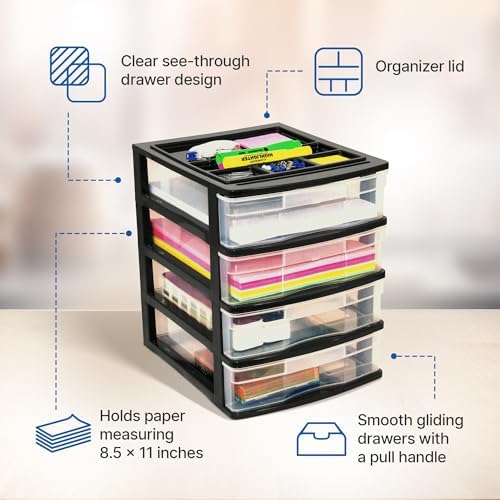 Gracious Living 4-Drawer Desktop/Countertop Organizer, Black/Clear, 4 Pack - Image 4
