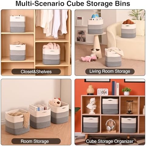 11 Inch Cube Storage Bins Woven Baskets, Gradient Grey, Pack of 3 - Image 4