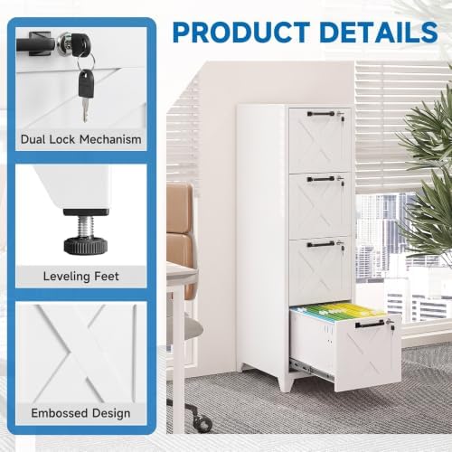 File Cabinet with Lock Metal Vertical File Cabinet with 3 Drawers Office Home Narrow File Cabinet for A4 Legal/Letter Size,Assembly Required - Image 5