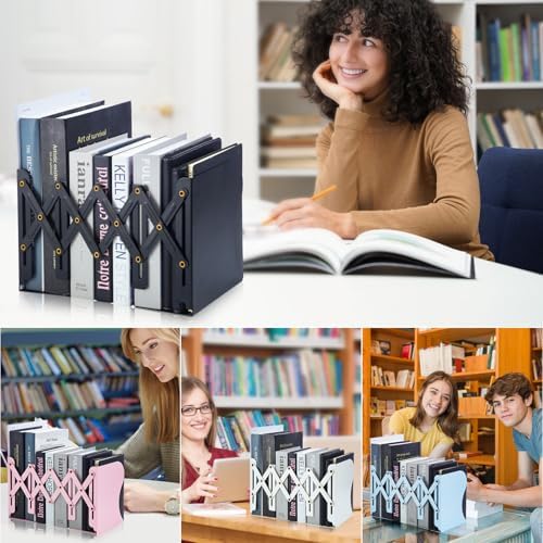 M&G Adjustable Bookends Book Ends for Shelves, Metal Bookend for Heavy Books, Desk Magazine File Organizer Holder Extends up to 20in, Book Stopper for Home, Office, Classroom (White) - Image 2