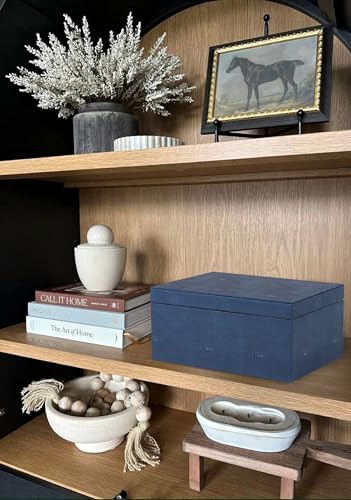 HofferRuffer Faux Leather Decorative Box, Large Wooden Structure Keepsake Box Accessory Organizer Jewelry Organizer with Hinged Lid, Storage Container for Home or Office (NavyBlue Shagreen) - Image 6