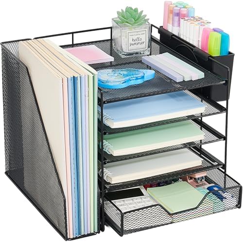 5-Tier Desk File Organizer with Drawer & Pen Holder (Black) by Illuminatinglifewiththewarmthandloveoflight