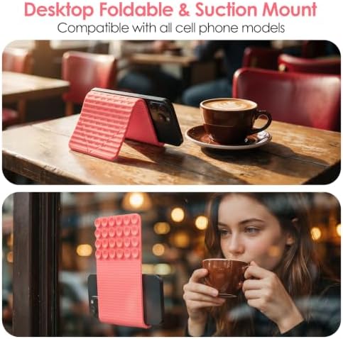 Flexible Silicone Aluminum Phone Holder Tablet Stand with Charging Port Design, Foldable Airplane Laptop/Phone Stand for Home Office Travel (Pink - with Suction) - Image 2