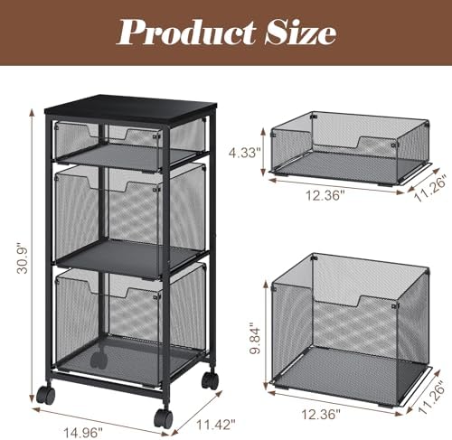 3 Drawer Mobile File Cabinet for Home Office, Rolling Filing Cabinet on Lockable Wheels, Hanging File Folders Organizer, Utility Cart Storage and Organizer, Printer Stand, Black - Image 3