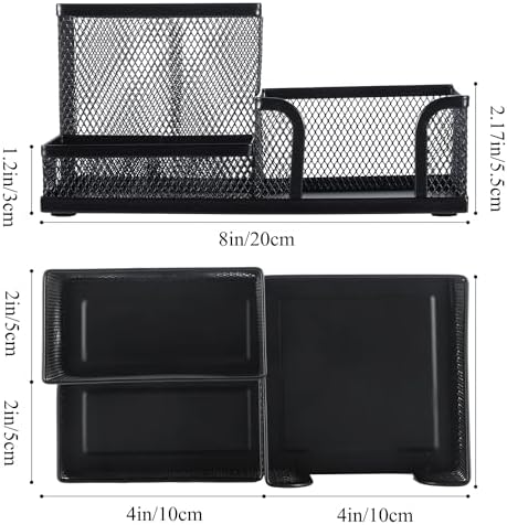 M&G Mesh Pen Holder Desk Organizers Pencil Holder for Desk Black, 3 Compartments Metal Office Supply Organizer with Sticky Notes Holder for School Home Office - Image 5