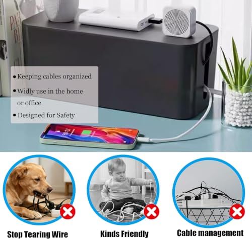 Cable Management Box,Power Cover Surge Protector for Desk Large Black - Image 3