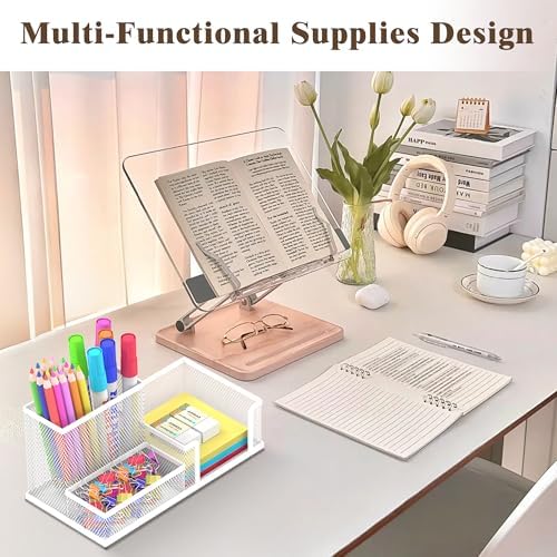 Pen Holder Desk Organizer, Office Supplies Pencil Holder with 3 Compartments, Desk Accessories and Workspace Organizers for Home School Classroom, White - Image 4