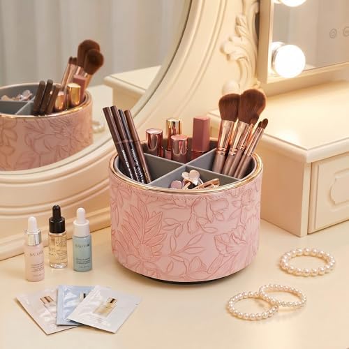 Remote Control Holder, 360°Spinning PU Leather Desk TV Remote Caddy,Desk Storage Box Room Accessories for Controller, Media,Mail,Calculator, Mobile Phone,Pencil(1B-Golden Pink) - Image 7