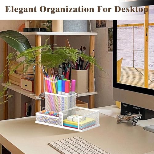 Pen Holder Desk Organizer, Office Supplies Pencil Holder with 3 Compartments, Desk Accessories and Workspace Organizers for Home School Classroom, White - Image 3