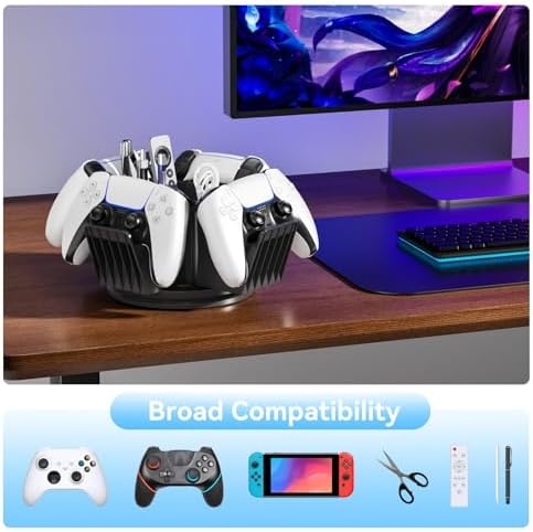 KDD Controller Organizer for Desktop - 360°Rotatable Controller Holder with Storage Box - Universal Stand for 4 Controllers, Desk Organizer for Switch Remote Control Pen Gamer Accessories - Image 3