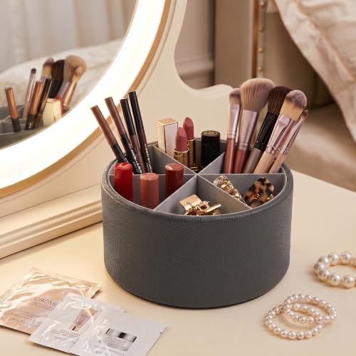 Remote Control Holder, 360°Spinning PU Leather Desk TV Remote Caddy,Desk Storage Box Room Accessories for Controller, Media,Mail,Calculator, Mobile Phone,Pencil(1B-Lichee Black) - Image 7
