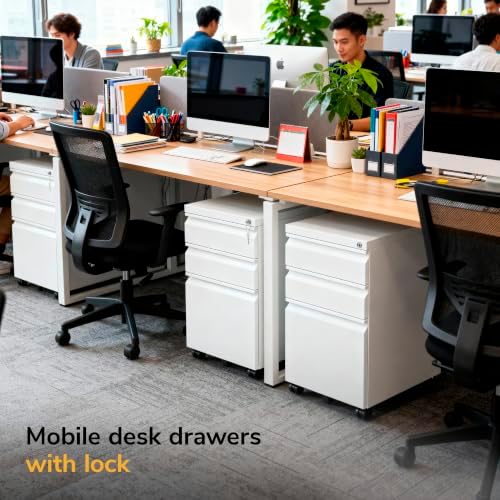 Mount-It! 3 Drawer File Cabinet with Lock and Wheels, Under Desk Storage Filing Pedestal for Home Office, No Assembly Small Rolling File Cabinet for Legal, Letter, and A4 Files in White - Image 5