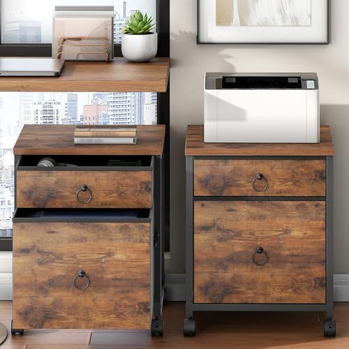 HOOBRO File Cabinet, 2-Drawer Vertical Mobile Office Cabinet, Rolling Printer Stand, for A4/Letter Size Files, Nonwovens Drawer, for Home Office, Rustic Brown BF21WJ01G1 - Image 4
