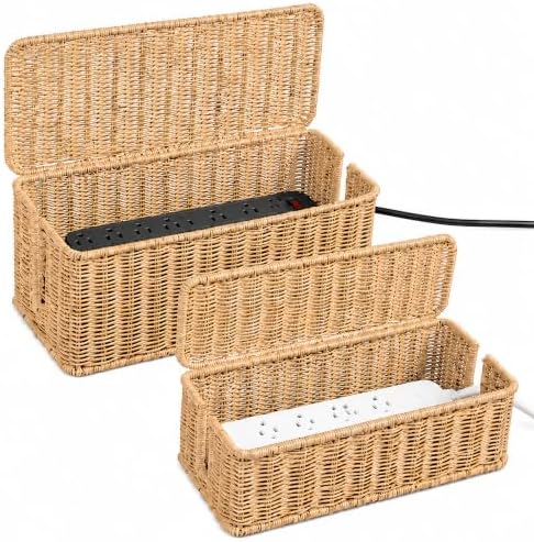 2PCS Cable Management Box Set, Handmade Rattan Cord Organizer by Cantalop