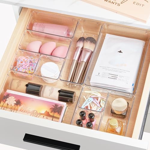 Vtopmart 72 PCS Clear Plastic Drawer Organizers Set, 4-Size Versatile Bathroom and Vanity Organizer Trays, Non-Slip Storage Containers for Makeup, Jewelries, Bedroom，Kitchen Utensils and Office - Image 3