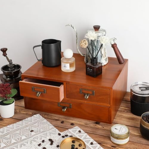Wooden Drawers Apothecary Cabinet Brown Wood Desktop Organizer Box - Image 2