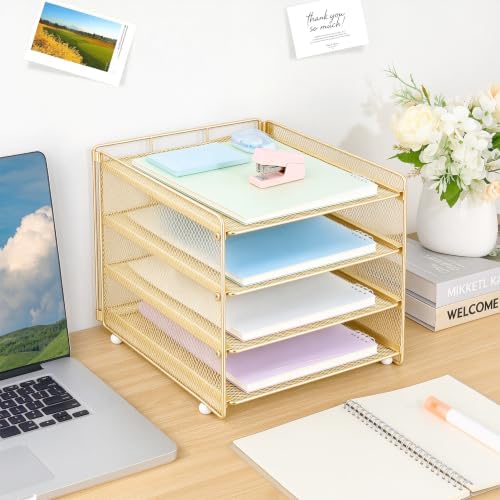 Desk Organizer, 4-Tier Paper Organizer Letter Tray, Gold - Image 7