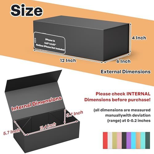 Black Gift Box, 12x6x4'' Gift Boxes with Lids for Presents - Image 2