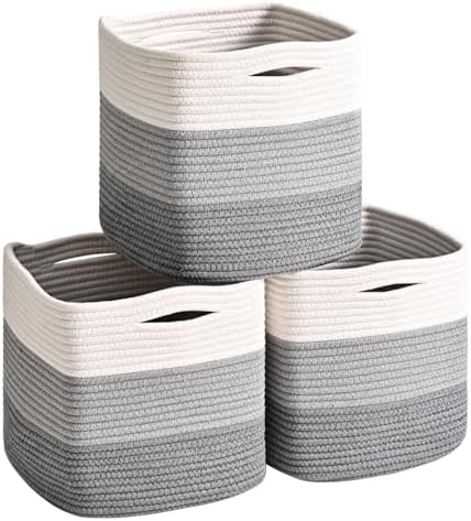11 Inch Cube Storage Bins Woven Baskets, Gradient Grey, Pack of 3 by ICERZCZ