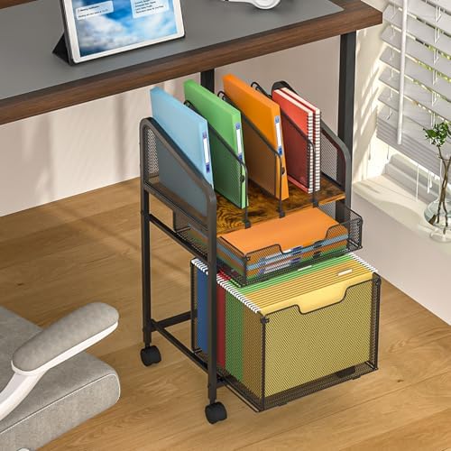 Rolling File Cabinet with Adjustable Dividers, Mobile Filing Cabinet with 2 Storage Drawers on Lockable Wheels, Hanging File Organizer Beside Under Desk for Office, Home（Patent Pending） by Tiaoheka