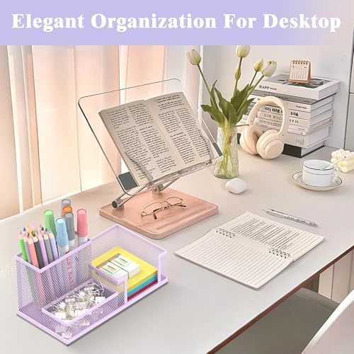 Mesh Pen Holder Desk Organizer, Office Supplies Pencil Storage with 3 Compartments, Office Desk Accessories and Workspace Organizers for Home School Classroom, Purple - Image 3
