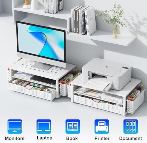 gianotter Monitor Stand with Drawer and 2 Pen Holders (White) - Image 7