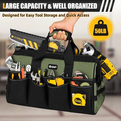18" Large Tool Bag, Heavy Duty Spacious Carry Tool Box Organizer, Green - Image 4