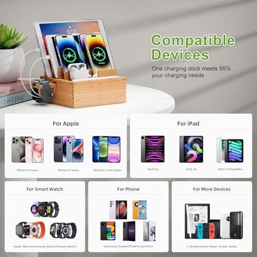 Bamboo Charging Station with Watch Holder, Charger & Cables - Image 2