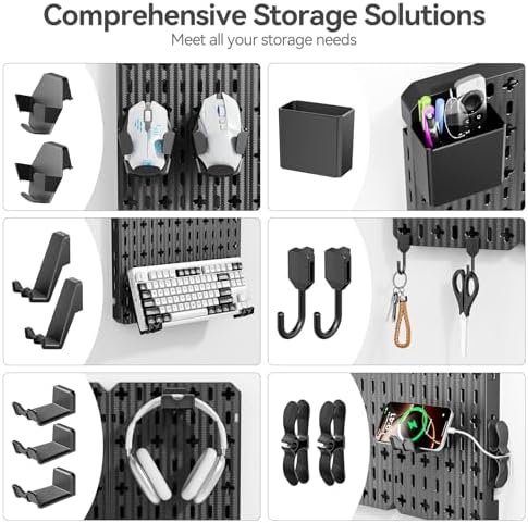 KDD Keyboard and Mouse Display Stand Holder, Wall Mount Office Organization Pegboard Combination Kit with Pen holder, Hooks, Headset & Controller Stand for Office & Home Hanging Organizer Storage - Image 4