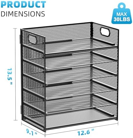 Marbrasse 6 Tier Paper Organizer Letter Tray - Mesh Desk File Organizer with Handle, Paper Sorter Organizer for Letter/A4 Office File Folder Holder - Black - Image 4