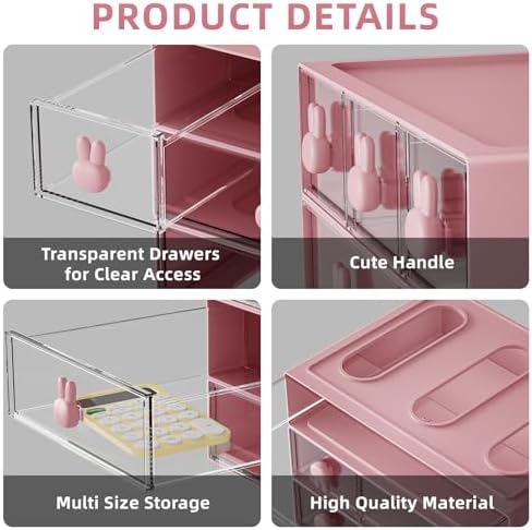 Marbrasse Desk Organizer with 6 Drawers, 3 Tier Stackable Storage Drawers Plastic Makeup Storage, Office Organizers and Storage, Desk Storage Box for Office, School, Home Pink - Image 5