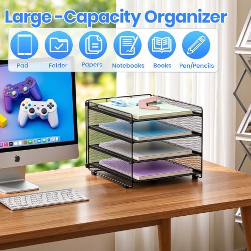 Desk Organizer, 4-Tier Paper Organizer Letter Tray, Black - Image 4
