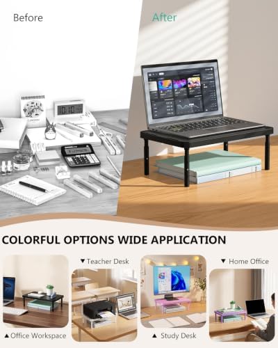 WALI Desk Organizer, 1 Tier Computer Monitor Stand for Desk, Desk Monitor Riser 3 Height Adjustable, Laptop Stand Underneath Storage for Office, Home, School Supplies, 1 Pack, Black - Image 4