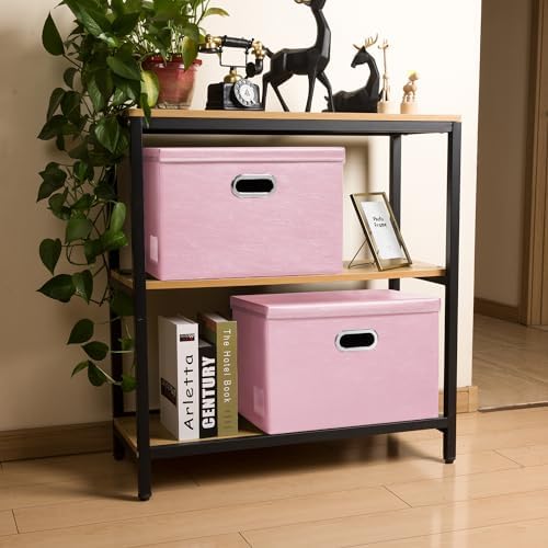 Leather Foldable Storage Boxes with Lids,Closet Storage Bins 24L - Image 3