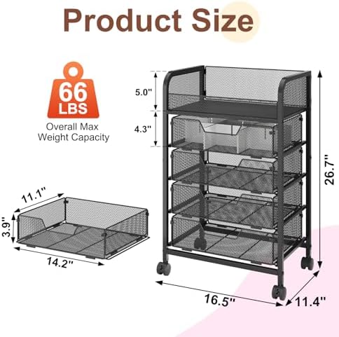 Makeup Cart Organizer with 4 Drawers, Vanity Storage Organizer, Large Floor Skincare Organizers Cosmetics Display Cases for Skin Care Perfume Nail Polish, Black - Image 6