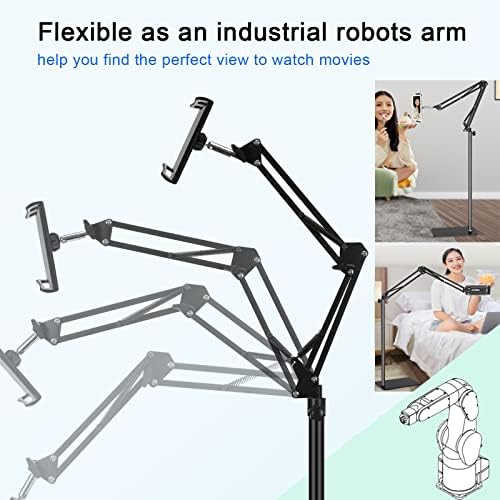 Tablet Floor Stand with 6LB Weight, Overhead Bed phone Stand Angle Height Adjustable Arm Stretchable Stand Holder, Compatible with iPhone iPad Mini Air Pro, Galaxy Tab, Kindle, E-Readers,all Phones - Image 4