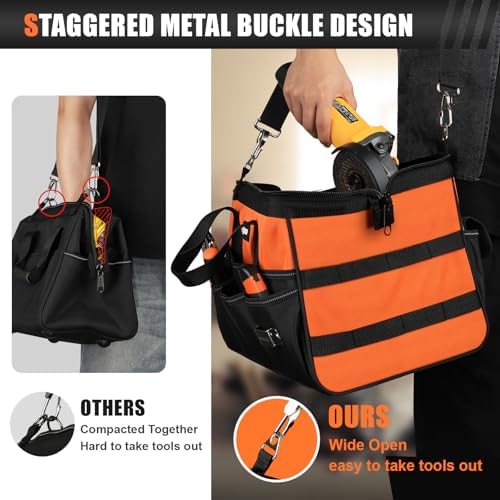 Tool Bag ExtraLarge 20", Heavy Duty Spacious Tool Box Organizer, Orange - Image 6