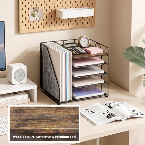 Desk Organizer, 5-Tier Paper Organizer Letter Tray, Brown Wood - Image 5