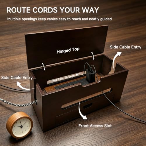 Cable Management Box with Storage Drawer, Wooden Cord Organizer Box - Image 4
