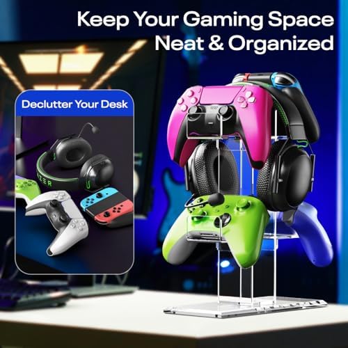 Acrylic Controller Stand, 3-Tier Headphone and Game Controller Holder with 5 Slots, Clear Desk Organizer for Xbox, PS5, PS4, Switch and More - Image 6