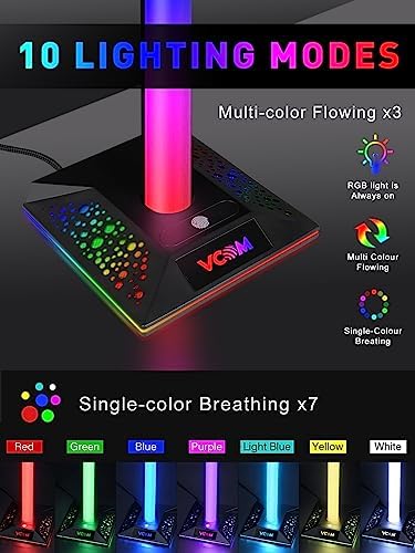 V VCOM RGB Gaming Headphones Stand with 2 USB Ports Headset Stand with 10 Light Modes and Non-Slip Rubber, Suitable for All Earphone Accessories, Best Gift for Husband, Kids, Boyfriend - Image 2