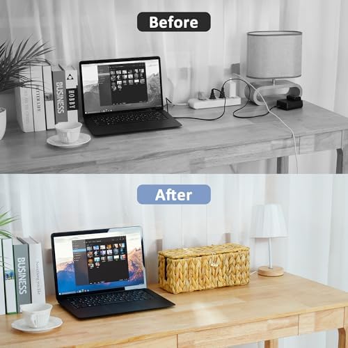 efluky Set of 2 Natural Water Hyacinth Cable Management Box, Hand-Woven Cord Organizer with 2 Open Slots, Decorative Cord Box to Hide Power Strip, USB Wires & Charger for Home & Office - Image 6