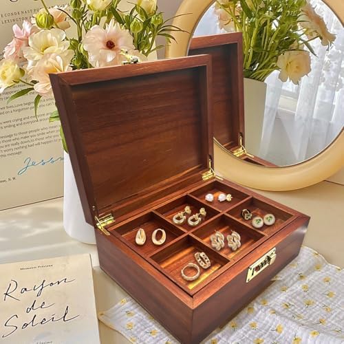 Large Acacia Wooden Storage Box with Hinged Lid and Combination Lock Decorative Boxes with Removable Tray Memory Box Keepsake Chest Stash Boxes Lockable Chest for Jewelry Accessories Treasured Items - Image 4