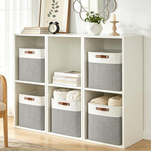 Large Fabric Storage Baskets | 50L Storage Bins, Decorative Linen Closet Baskets with Handles for Organizing, Shelf, Toys, Clothes, Home, Office, Nursery, 17x12x15Inches (Grey&White) - Image 3