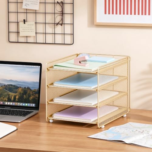 Desk Organizer, 4-Tier Paper Organizer Letter Tray, Gold - Image 2
